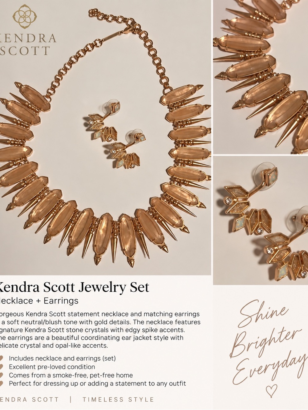 Kendra Scott Blush Crystal Spike Necklace with Matching Earrings